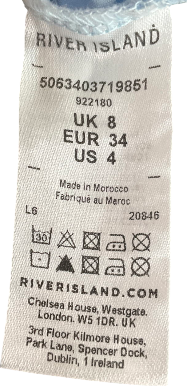 River Island Blue Shirred Square Neck Blouse UK 8