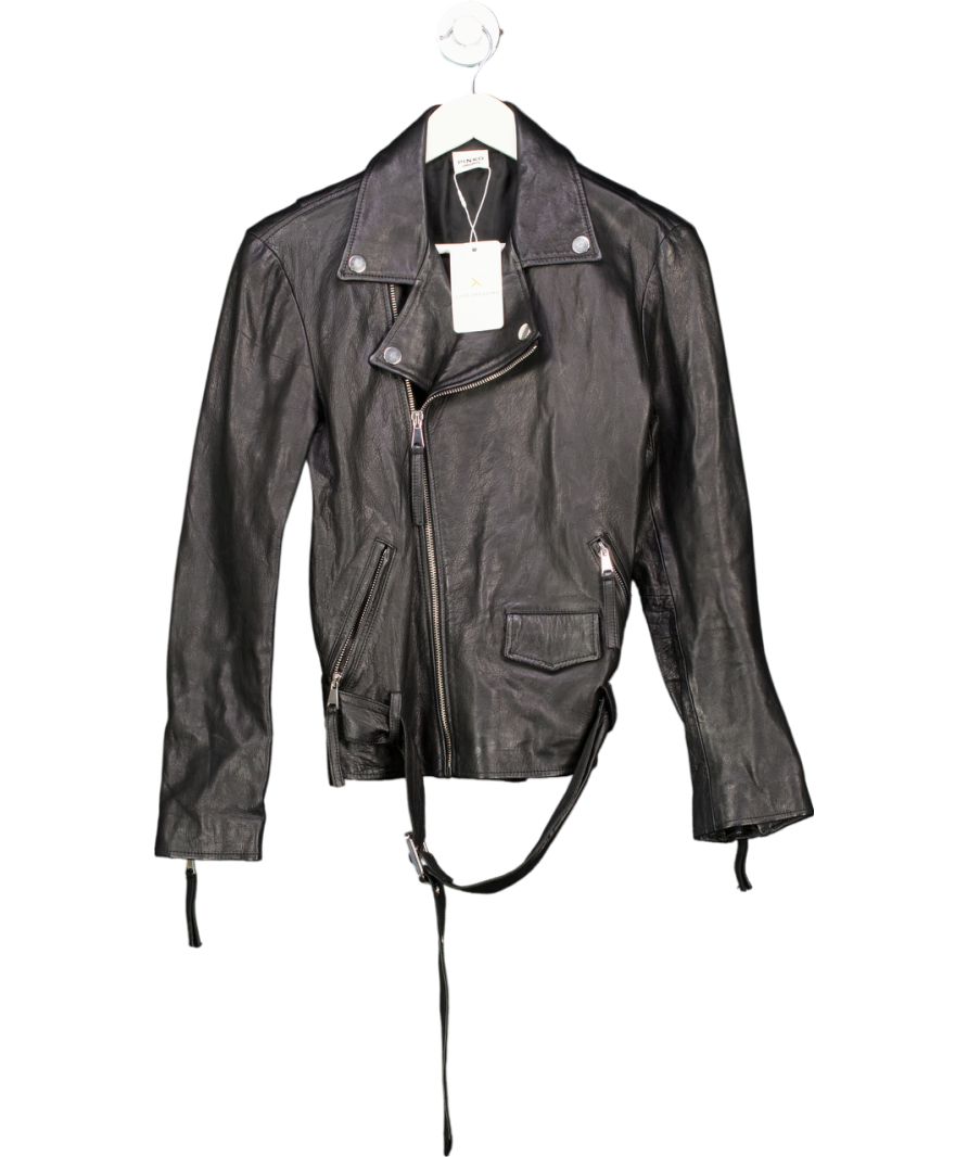 Pinko Black Together Forever Leather Jacket UK 8