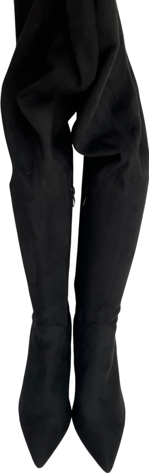 PrettyLittleThing Black Wide Fit Point Toe Over The Knee Boots UK 8 EU 41 👠