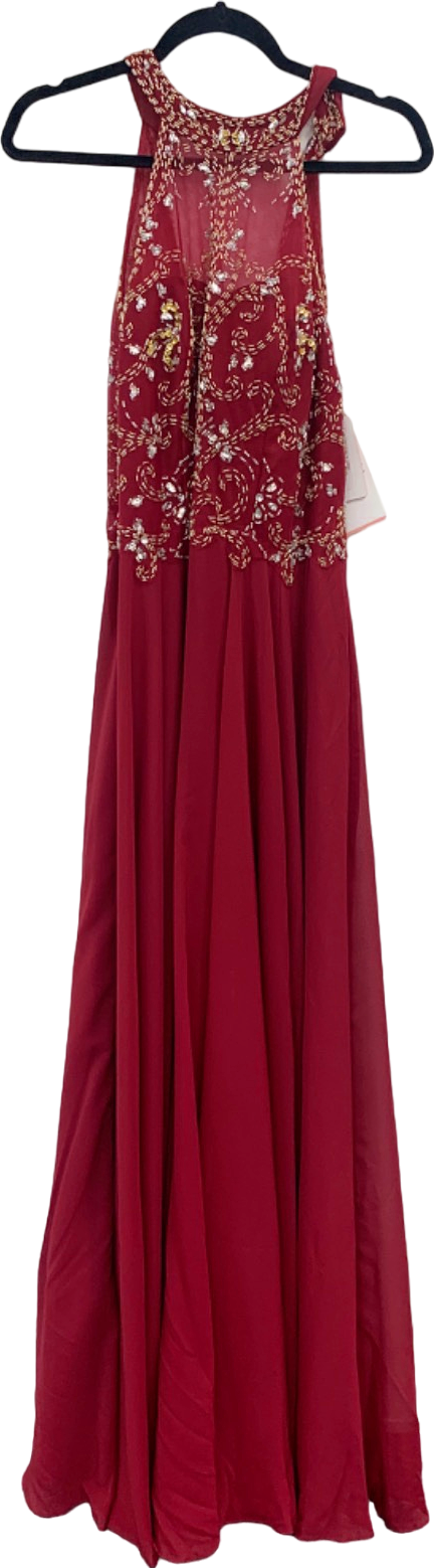 JJ's House Burgundy Beaded Evening Gown UK 14
