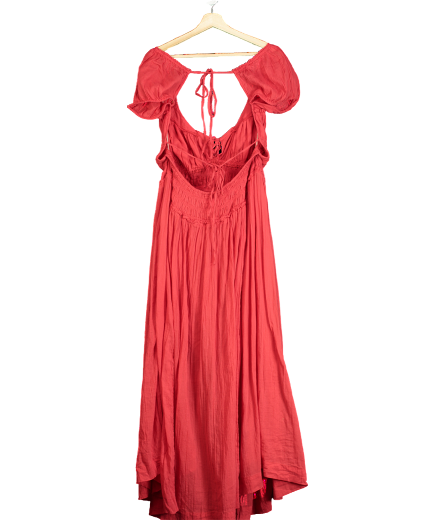 Free People Red Tie Detail Ruched Maxi Dress UK XL