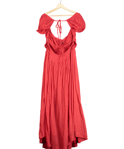 Free People Red Tie Detail Ruched Maxi Dress UK XL