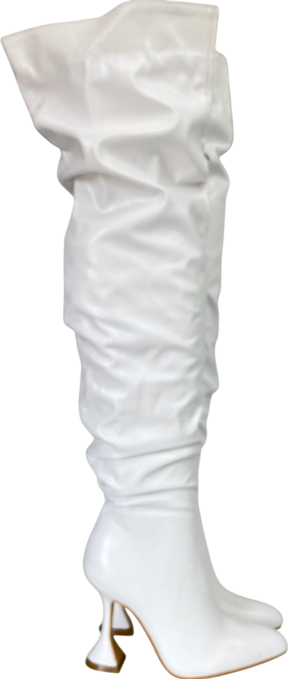 sharks boutique White Pleated Faux Leather Over Knee Boots UK 3 EU 36 👠