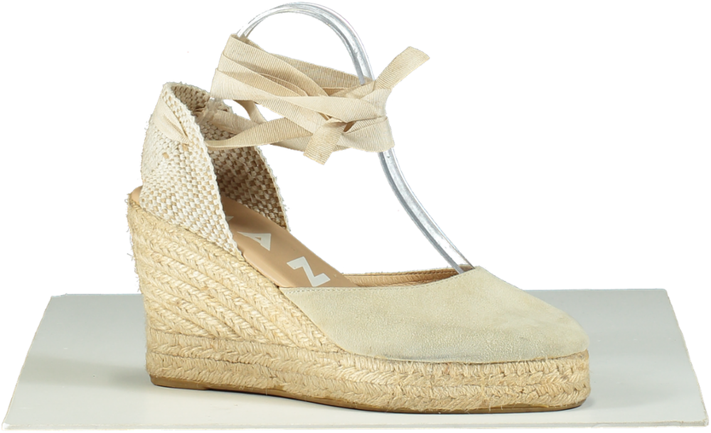 Manebi Beige Suede Espadrille Wedges UK 6 EU 39