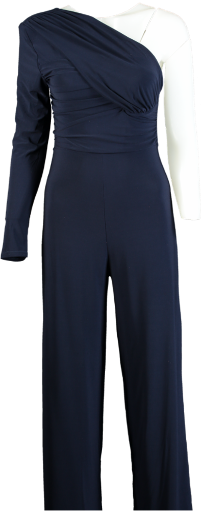 Club L London Navy Mila One Shoulder Ruched Wide Leg Jumpsuit UK 10