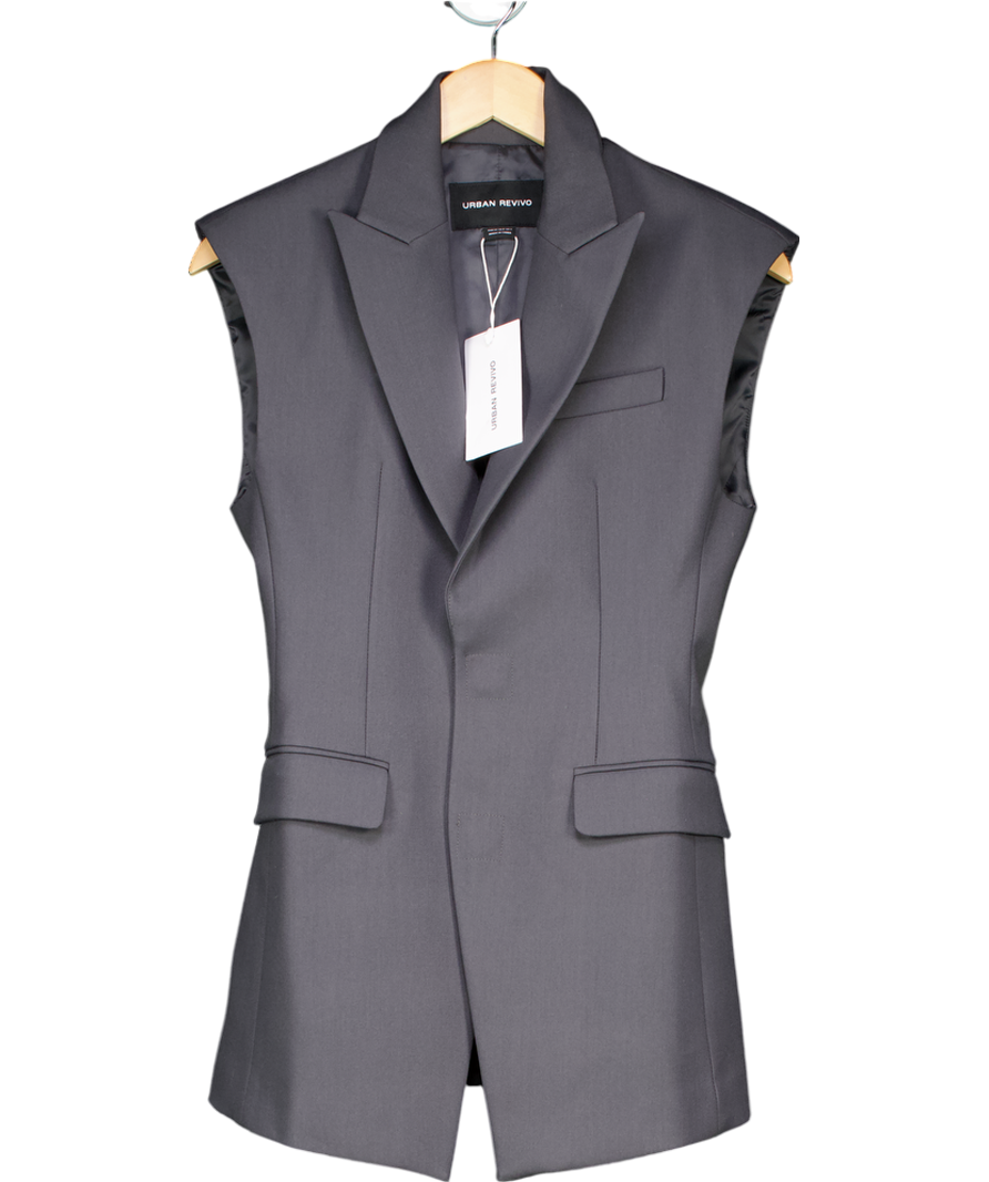Urban Revivo Grey Tailored Peak Lapel Waistcoat UK XS