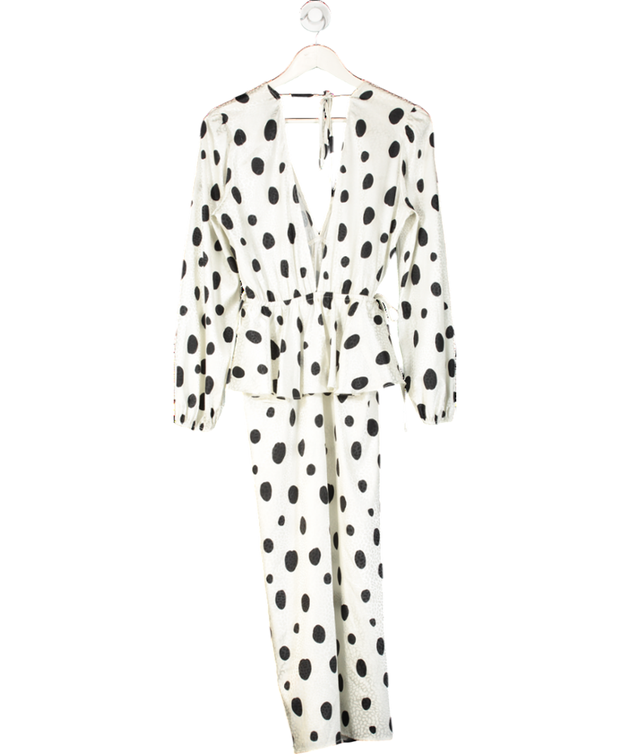 White Polka Dot Jacquard Ruffle Midi Dress UK S