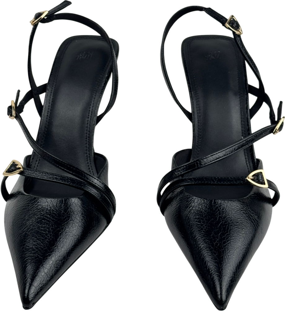 H&M Black Sling Back Buckle Detail Heels UK 6 EU 39 👠