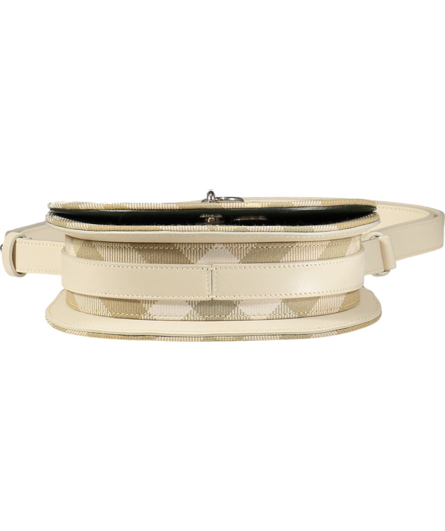 Burberry Rocking Horse Mini Beige Check / Ivory Leather-trimmed Crossbody Bag