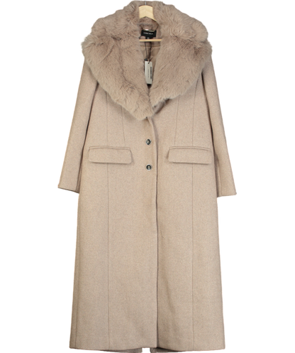 Karen Millen Beige Wool Blend Fur Trim Collar Tailored Midi Coat UK 8