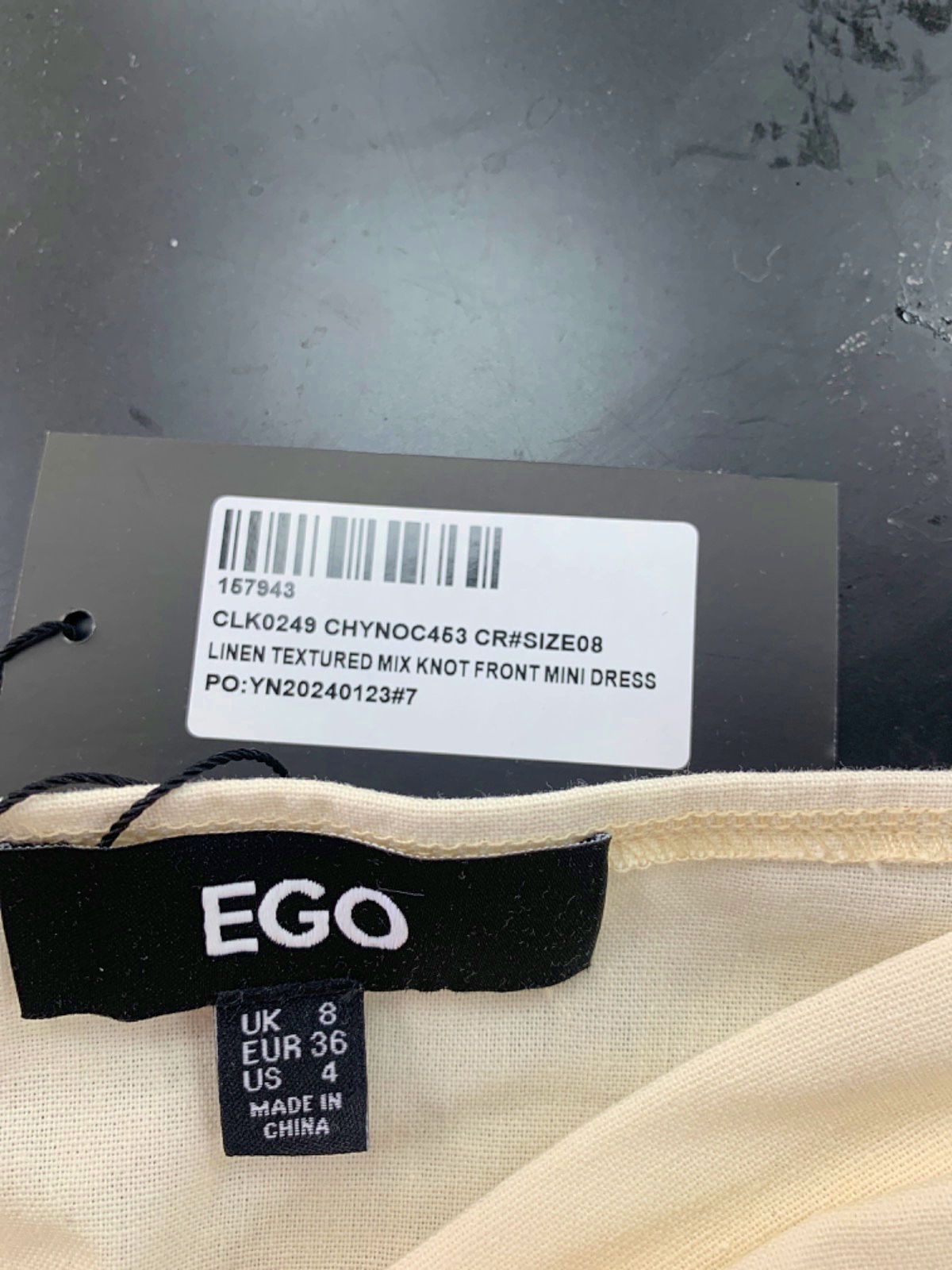 Ego Cream Linen Textured Mix Knot Front Mini Dress UK 8