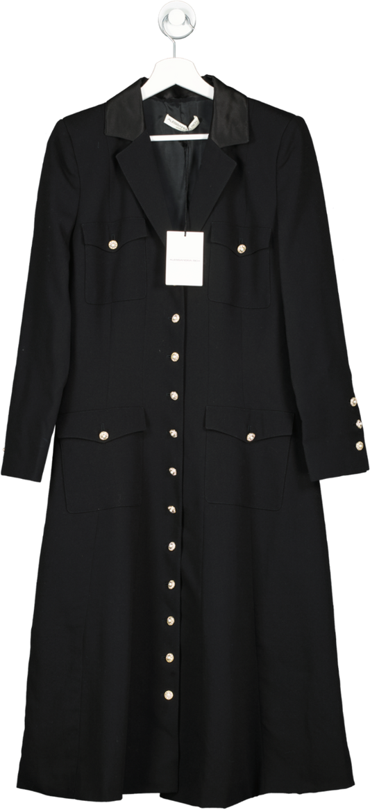 Alessandra Rich Black Embellished Button Virgin Wool Midi Dress 100% Sik Lined IT44 BNWT UK 12