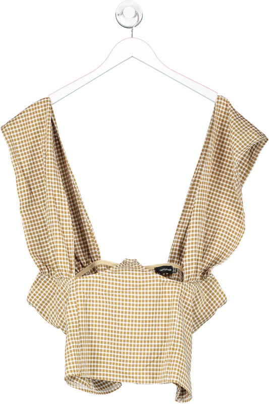 PrettyLittleThing Brown Chequered Cropped Top UK 22