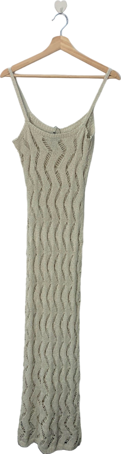 PrettyLittleThing Sand Textured Cut Out Detail Knit Maxi Dress M