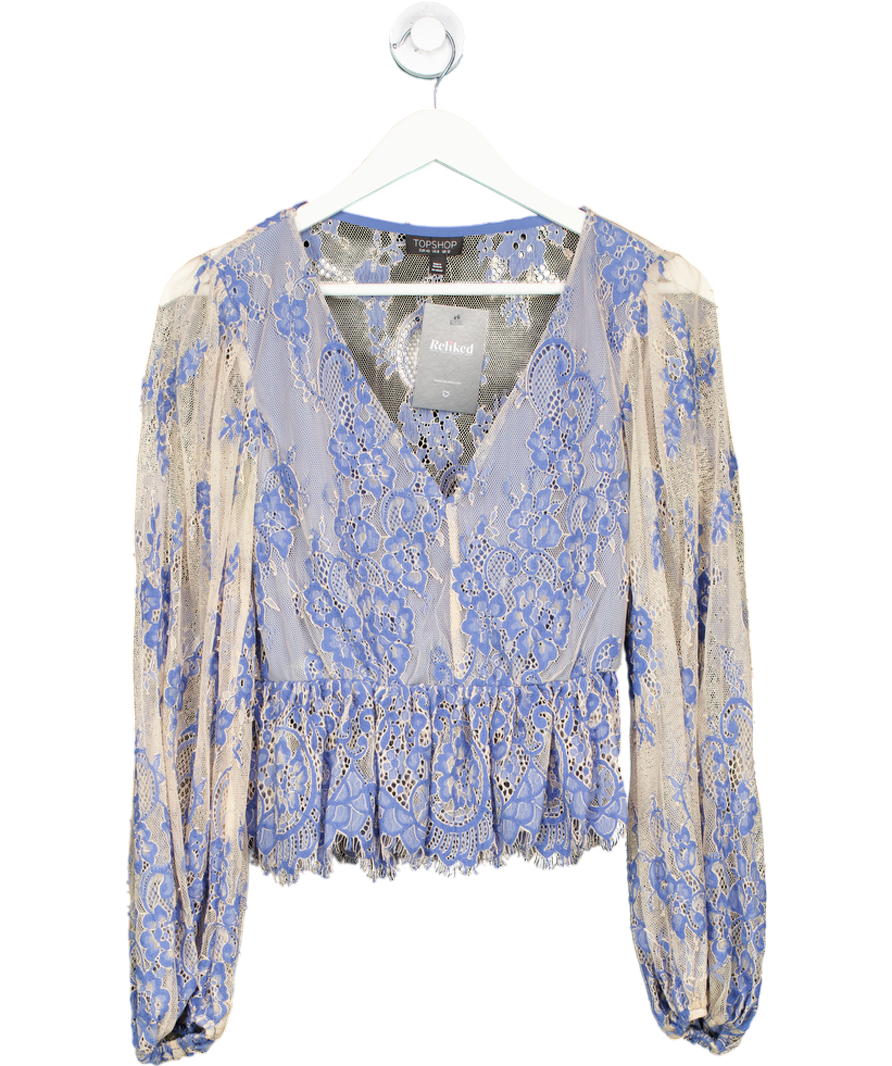 Topshop Blue Lace Peplum Hem Blouse UK 12