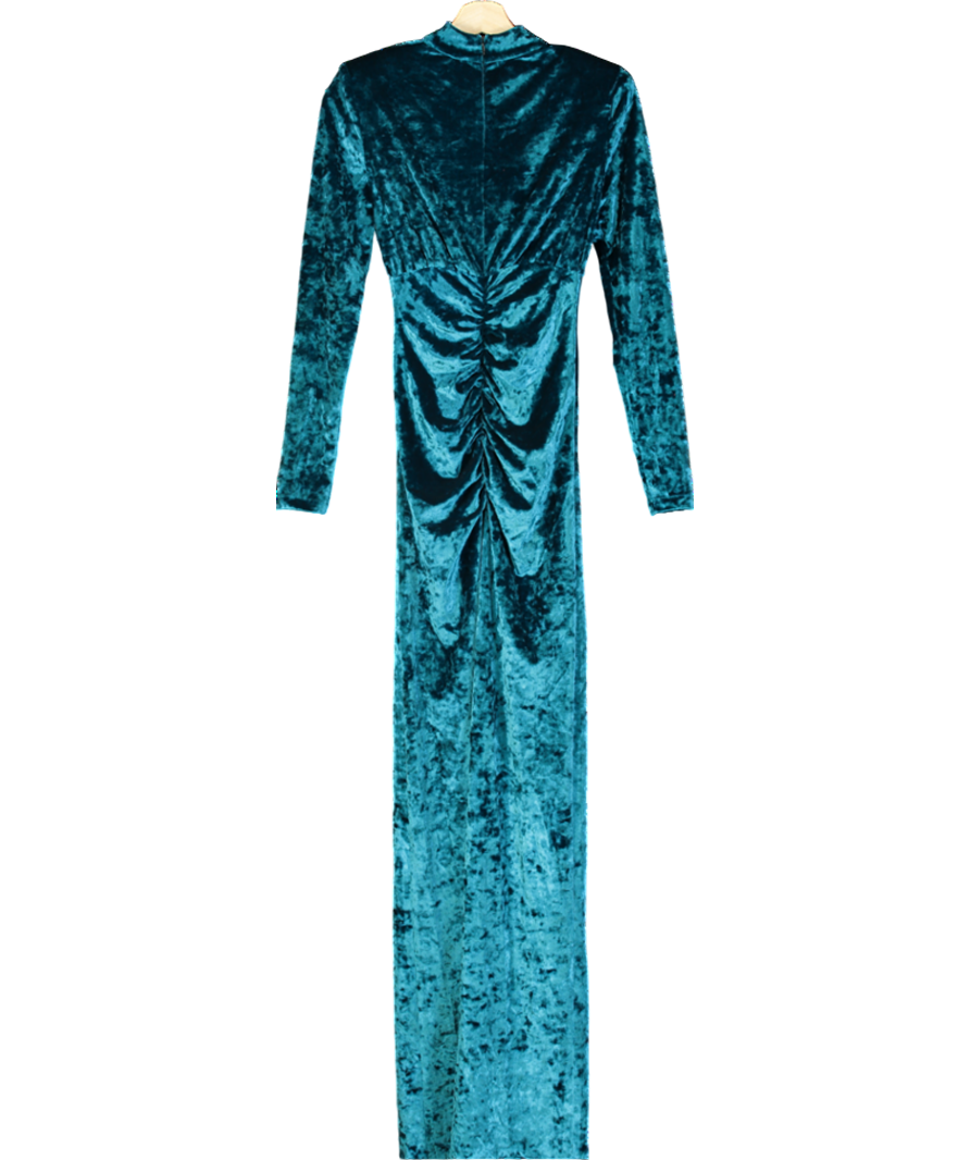 GAëLLE Blue Velvet Ruched Maxi Dress UK XS