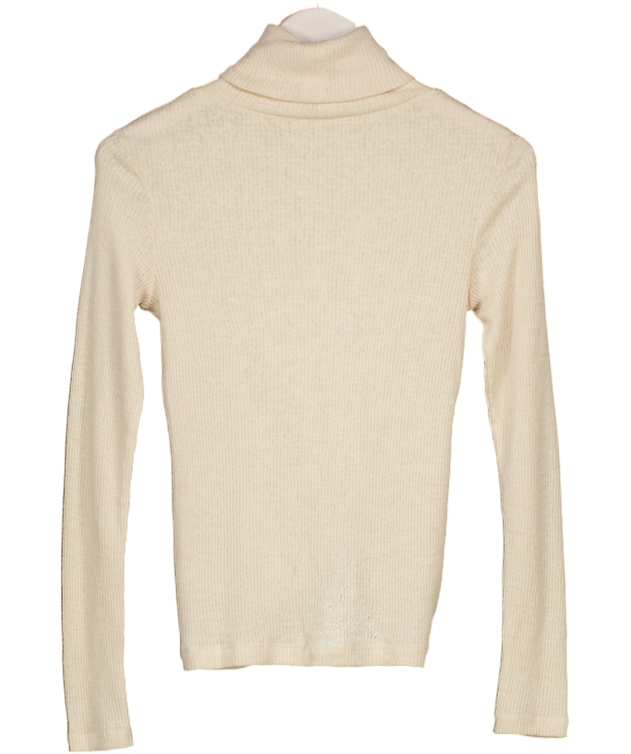 River Island Cream Ribbed Roll Neck Long Sleeve Top UK S