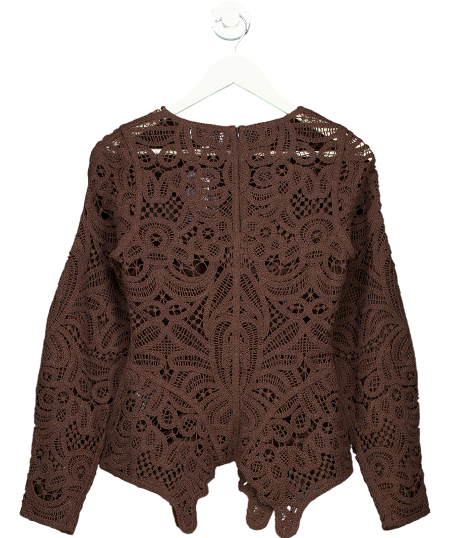 & Other Stories Brown Crochet-lace Peplum Top UK XS