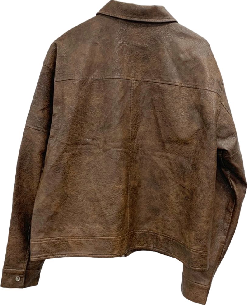 Pretty Little Thing Brown Tall Faux Leather Oversized Utility Jacket UK 10