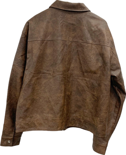 Pretty Little Thing Brown Tall Faux Leather Oversized Utility Jacket UK 10