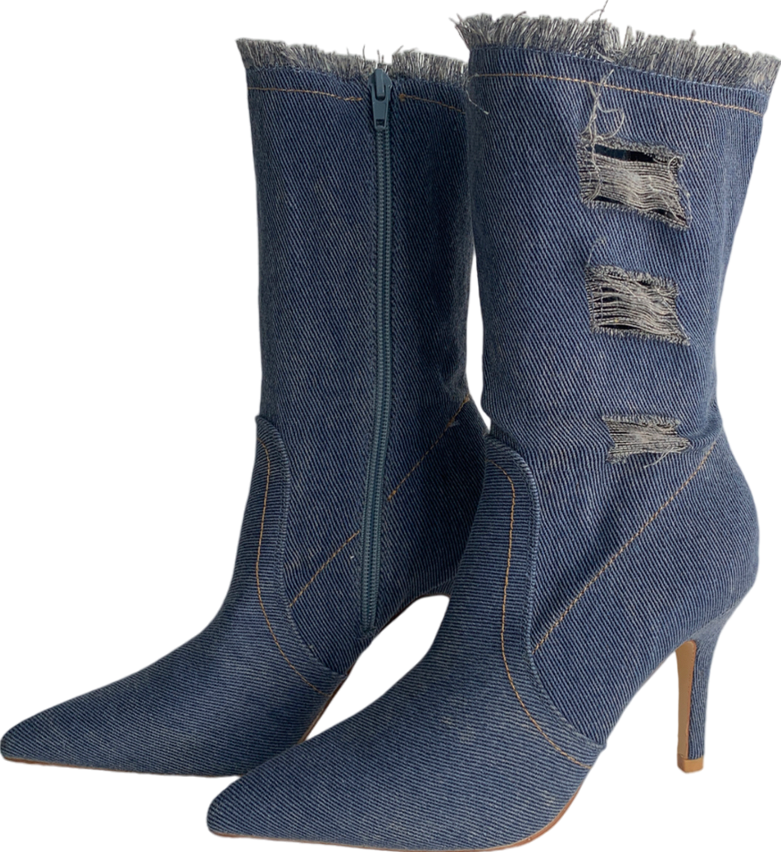 SHEIN Blue Women Raw Cut Point Toe Stiletto Heeled Classic Boots, Fashion Outdoor Boots UK 7 EU 40 👠