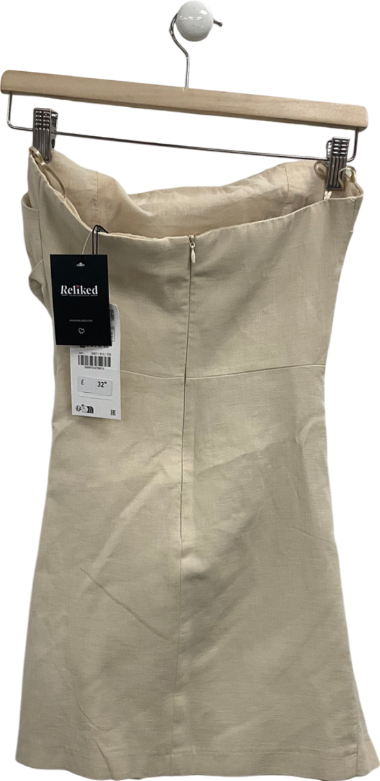 ZARA Cream Ruched Strapless Mini Dress UK XS