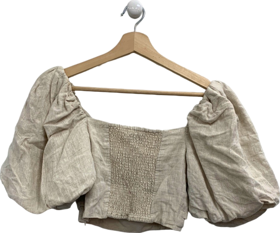 & Other Stories Beige Puff Sleeve Linen Crop Top UK 6