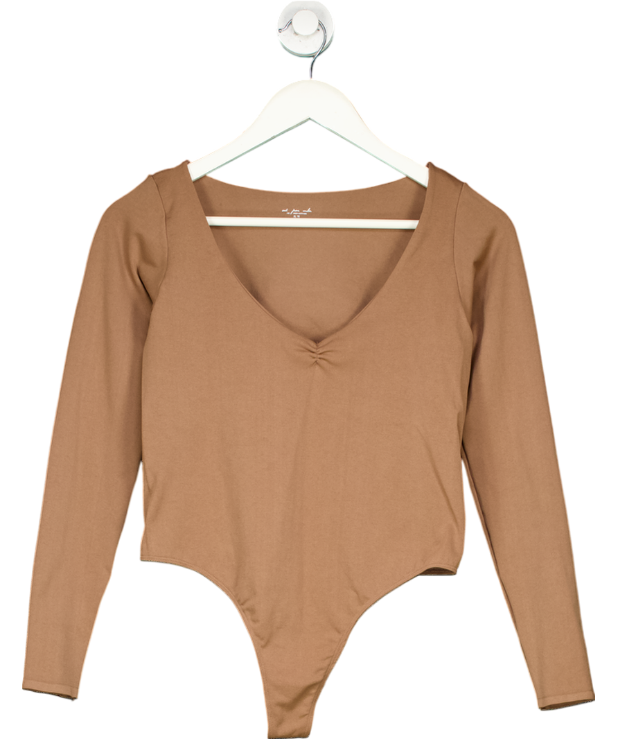 Urban Outfitters Brown Gathered Front Long Sleeve Bodysuit UK XL