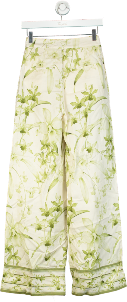 Karen Millen Green Lyda Millen Tall Botanic Printed Linen Woven Trousers UK 6