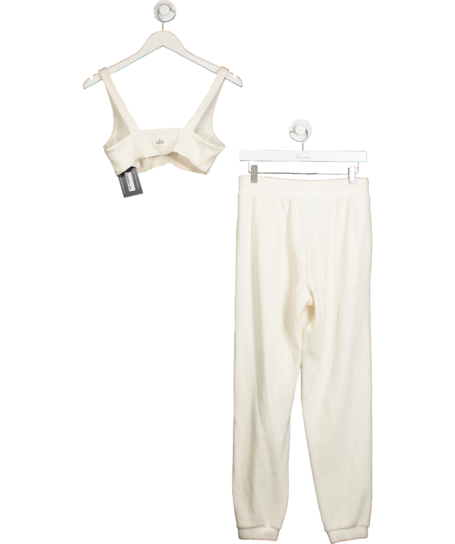 alo yoga White Waffle Weekend Escape Jogger & Bra Set UK S