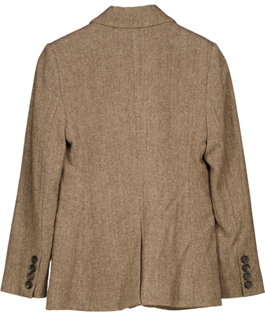 Goelia Brown Wool Single Breasted Herringbone Blazer Jacket UK S