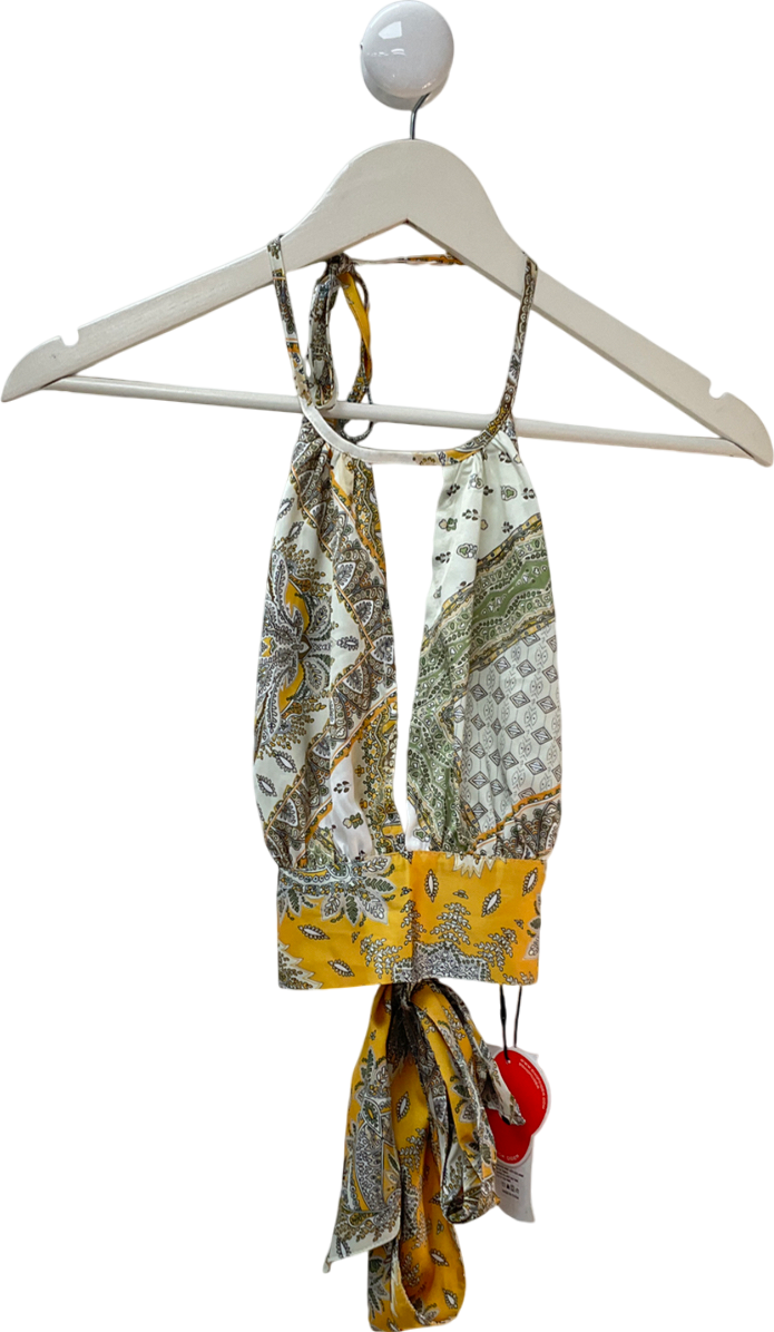 Cider Green Boho Paisley Backless Crop Tank Top UK M