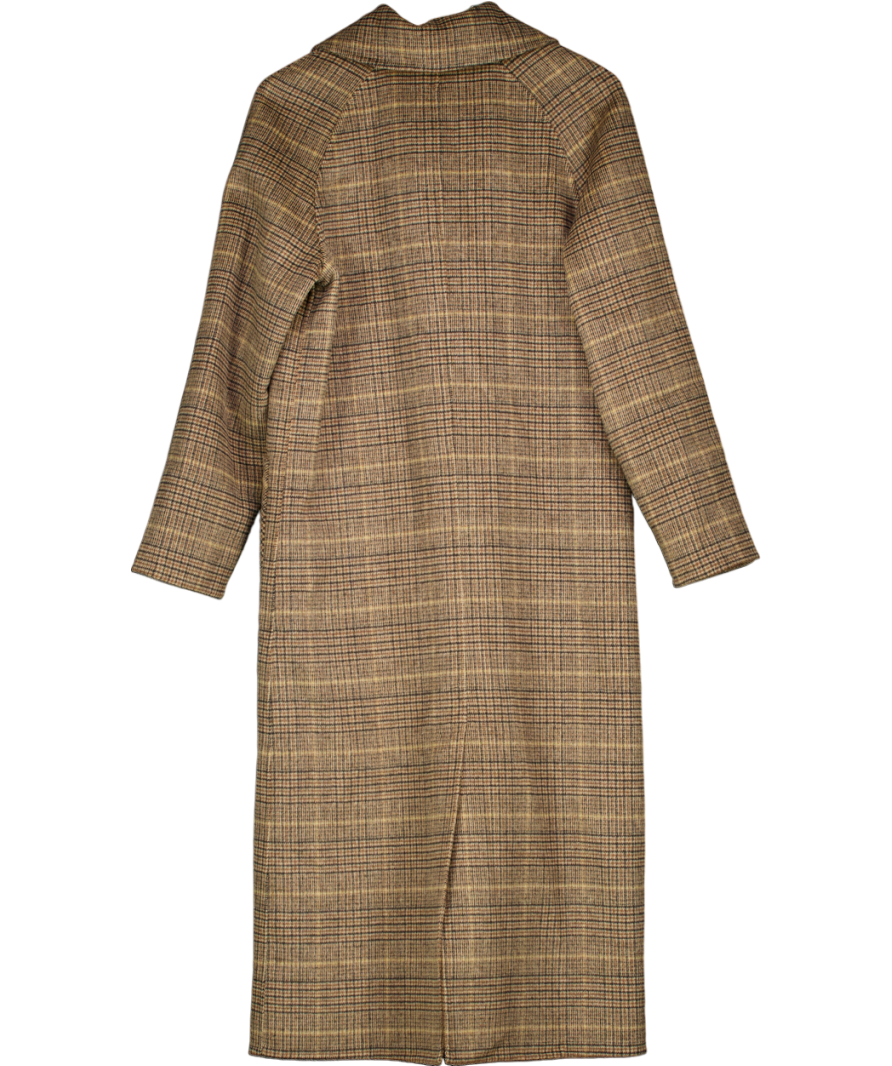 River Island Brown Handmade Oversize Check Brushed Long Coat UK 6