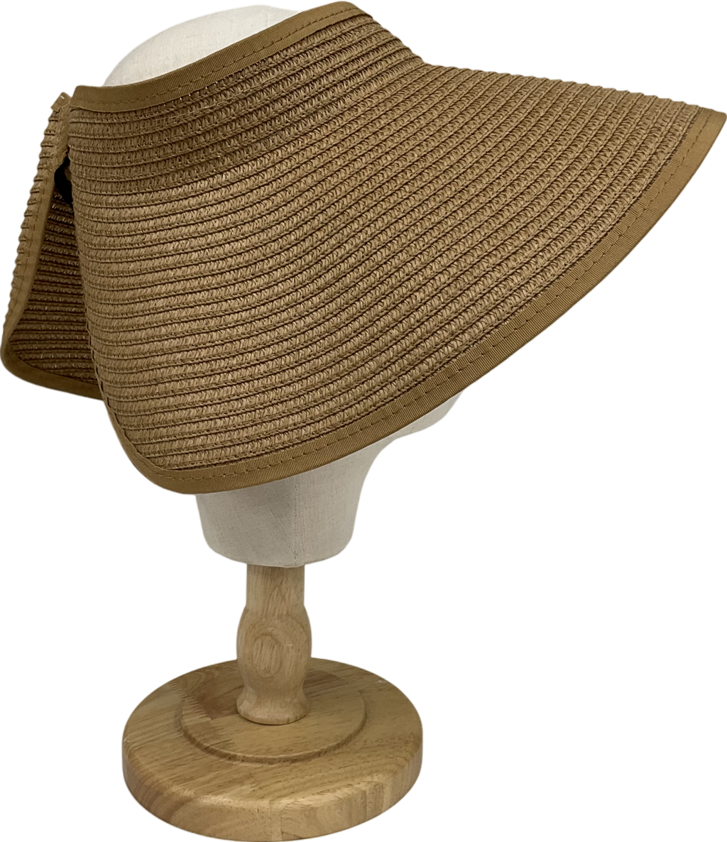 Beige Sun Visor Hats For Women Wide Brim Straw Roll-up Ponytail Summer Beach Hat Uv Upf Packable Foldable Travel Summer One Size