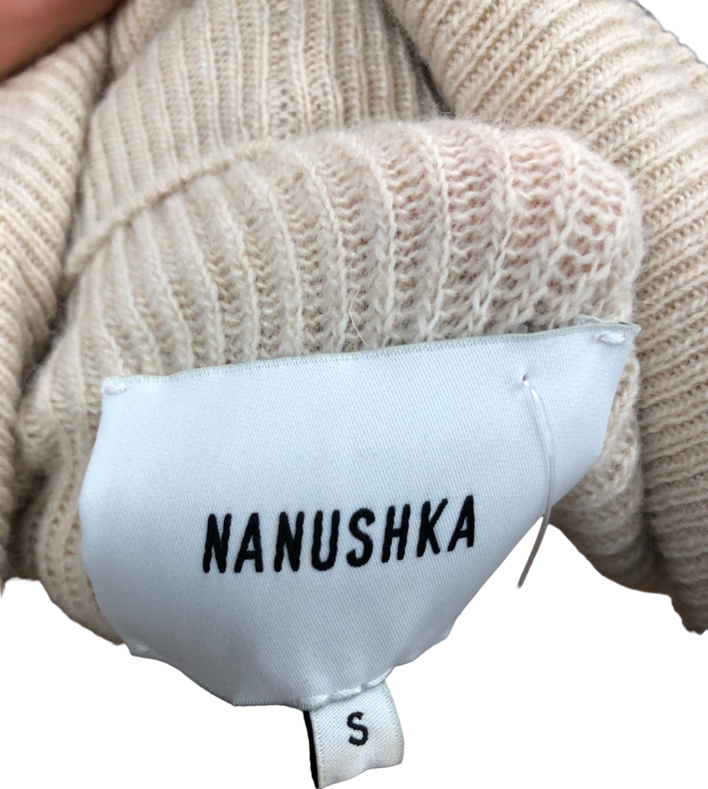 Nanushka Beige Merino/Cashmere Blend High Neck Knitted Dress UK S