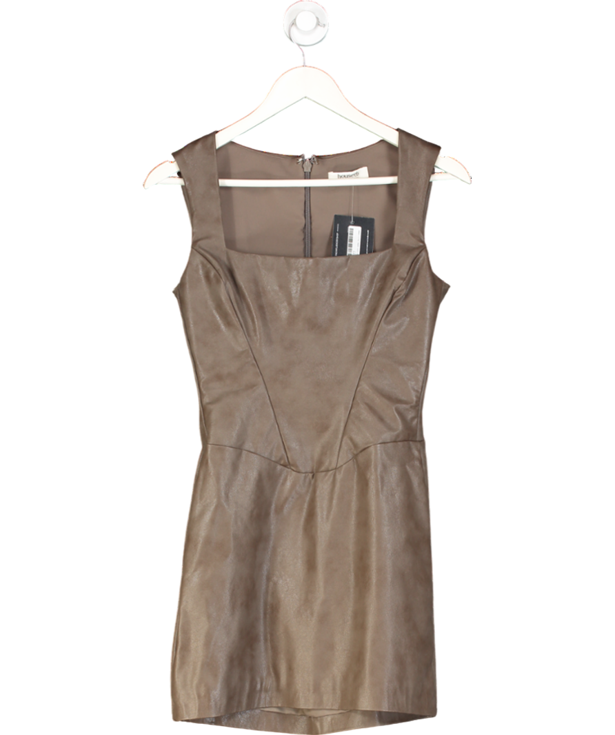 House of CB Brown Pandora Faux Leather Square Neck Mini Dress UK S