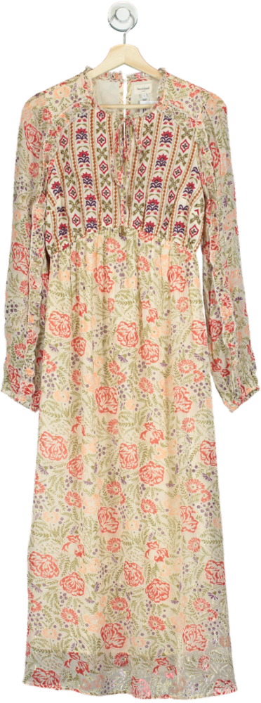 River Island Beige Floral Midi Dress UK 8