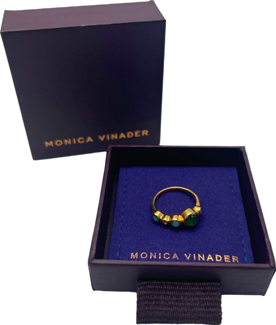 Monica Vinader Gold Siren Stacking Ring Set with Green Gemstones Size 4.5