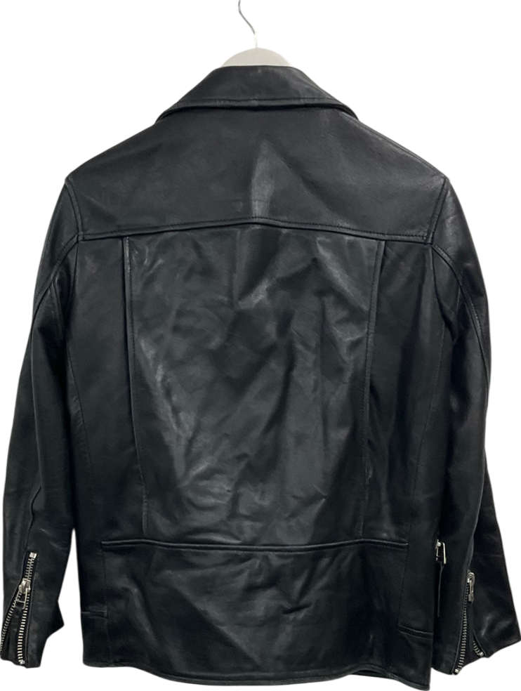 ZARA Black Oversized Leather Biker Jacket UK S