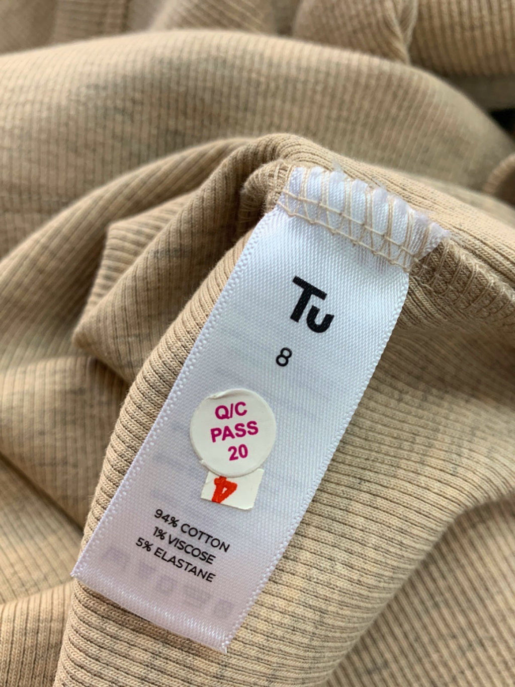 Tu Beige Ribbed Long Sleeve Top UK 8