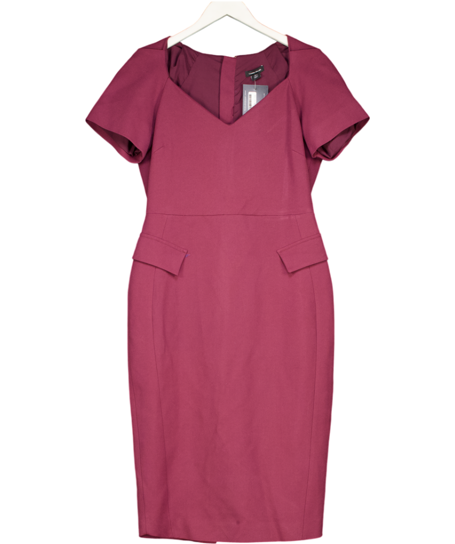 Karen Millen Burgundy Red Structured Crepe Square Neck Midi Dress UK 12