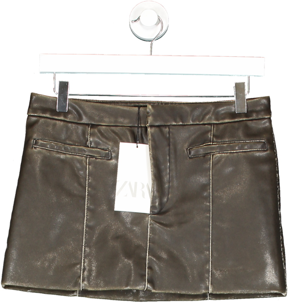 ZARA Brown Faux Leather Mini Skirt UK S
