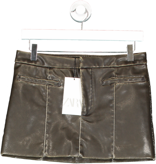 ZARA Brown Faux Leather Mini Skirt UK S