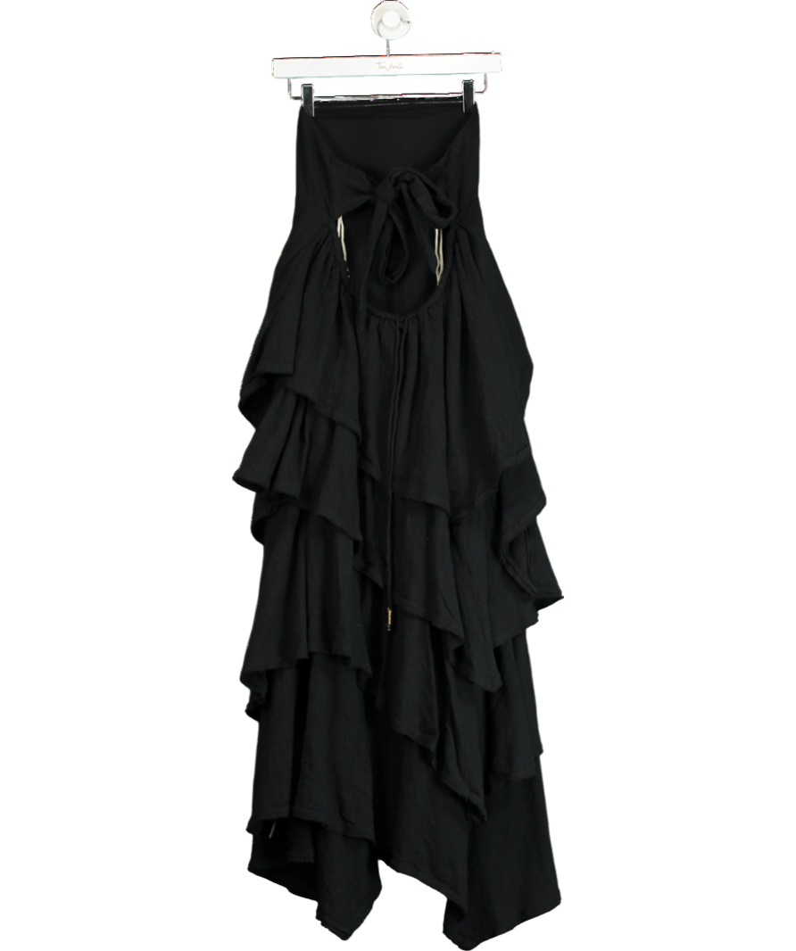 Free People Black Knot Back Tiered Strapless Midi Dress UK L