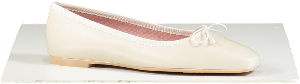 Pretty Ballerinas Natural Camille Cream Leather Square Toe Ballerina Shoes UK 6 EU 39 👠