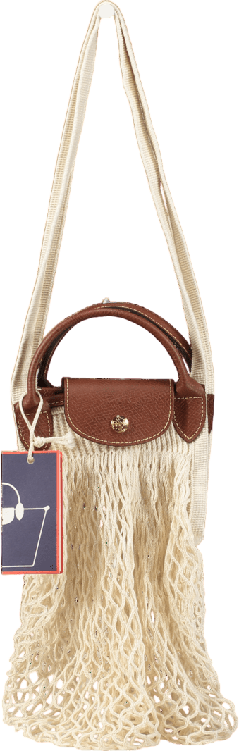 LONGCHAMP Cream Le Pliage Filet Top Handle Net Bag, Ecru