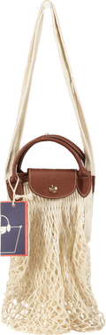 LONGCHAMP Cream Le Pliage Filet Top Handle Net Bag, Ecru