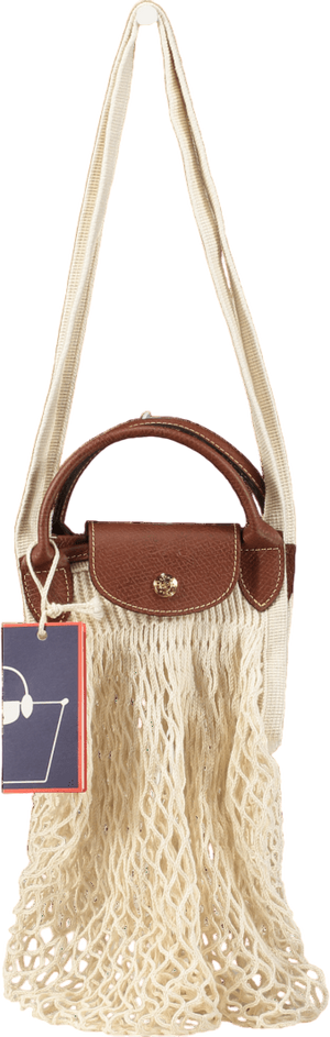 LONGCHAMP Cream Le Pliage Filet Top Handle Net Bag, Ecru
