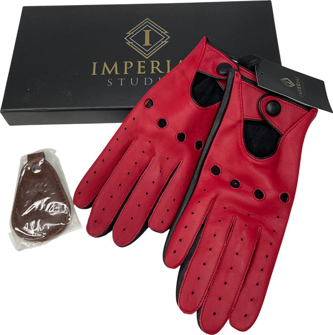 Imperial Studios Red Leather Gloves And Keyring Gift Set