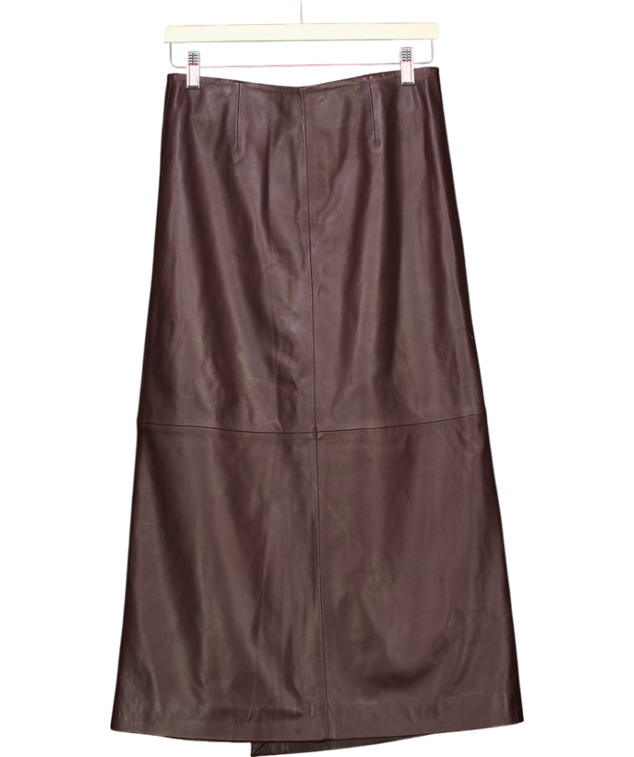 FRANKIE SHOP Brown Brooklyn Faux Leather Midi Skirt - Burgundy UK S